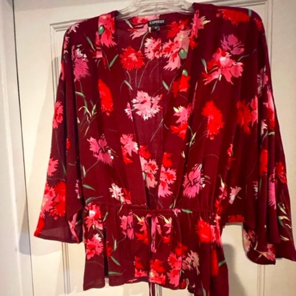 Express Flower Maroon Tie Blouse
